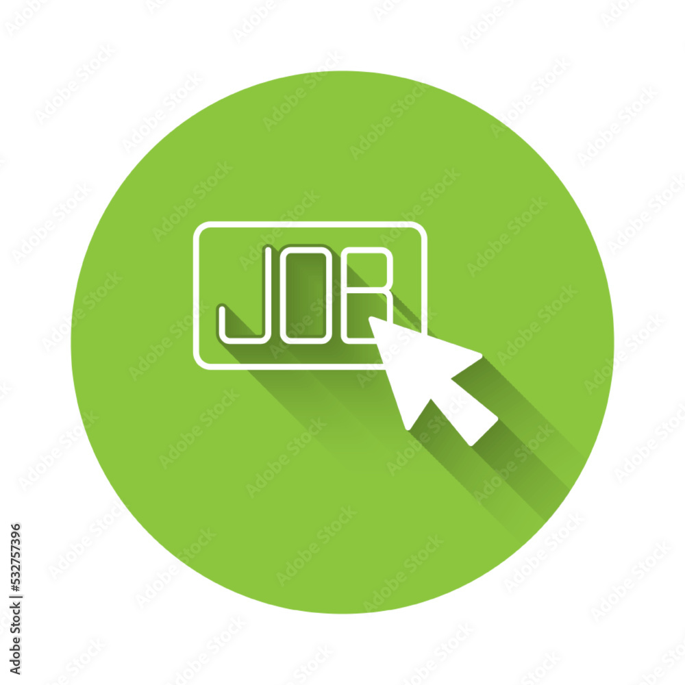 White Search job icon isolated with long shadow background. Recruitment or selection concept. Human resource and recruitment for business. Green circle button. Vector White Search job icon isolated with long shadow background. Recruitment or selection concept. Human resource and recruitment for business. Green circle button. Vector