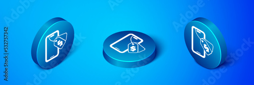 Isometric Online auction icon isolated on blue background. Bid sign. Auction bidding. Sale and buyers. Blue circle button. Vector