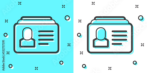 Black line Resume icon isolated on green and white background. CV application. Searching professional staff. Analyzing personnel resume. Random dynamic shapes. Vector