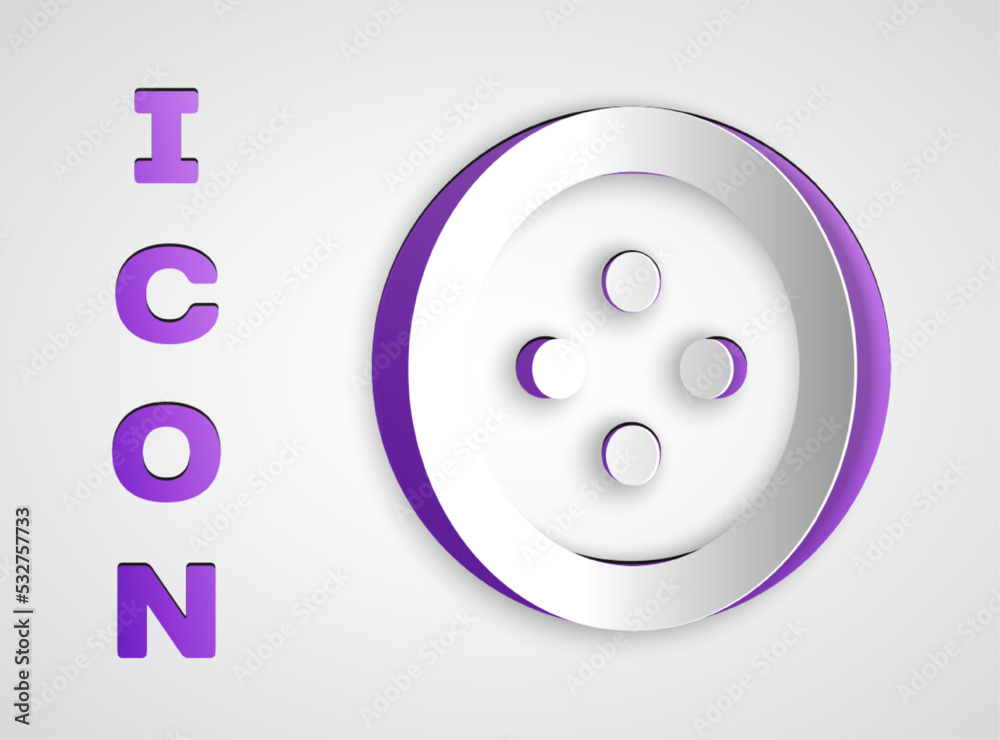 Fototapeta premium Paper cut Sewing button for clothes icon isolated on grey background. Clothing button. Paper art style. Vector
