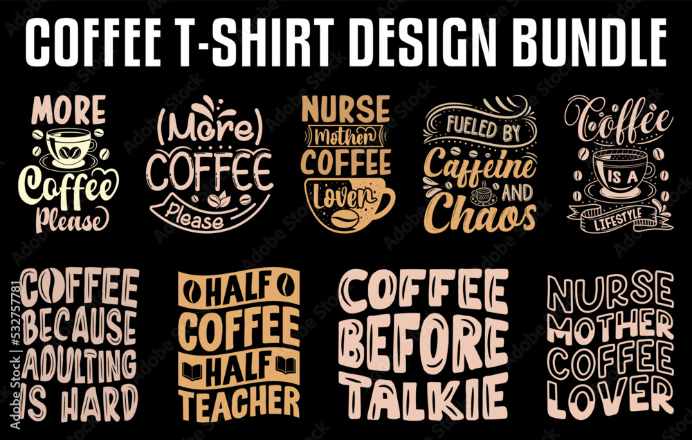 Coffee t-shirt design vector template bundle
