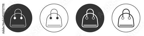 Black Handbag icon isolated on white background. Female handbag sign. Glamour casual baggage symbol. Circle button. Vector