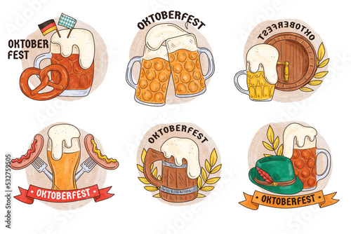 watercolor oktoberfest labels collection vector design illustration