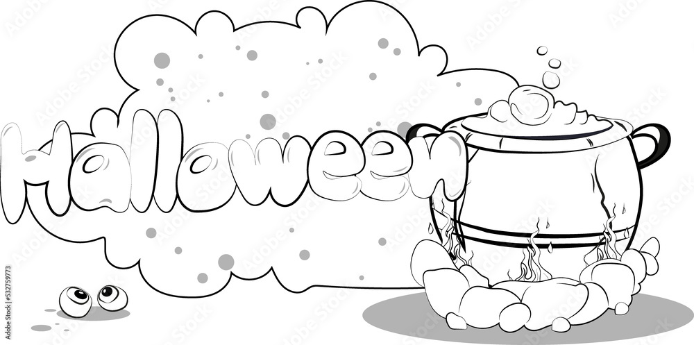 Trick or Treat coloring page. Halloween coloring page for kids. Cartoon