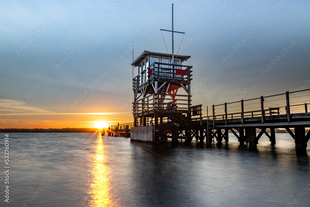 Glucksburg pier on the Baltic Sea. Fjord, Flensburg, Germany, Schleswig-Holstein