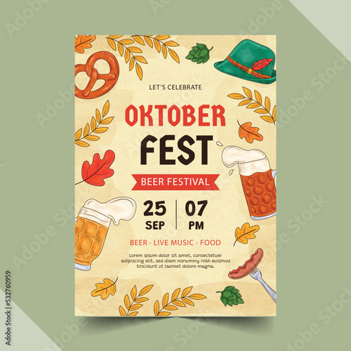watercolor oktoberfest vertical flyer template vector design illustration