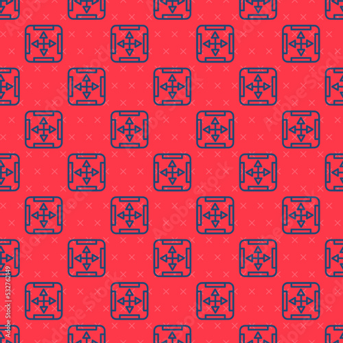 Blue line Area measurement icon isolated seamless pattern on red background. Vector