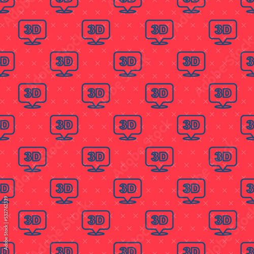 Blue line 3D word icon isolated seamless pattern on red background. Vector