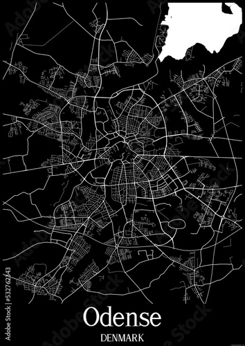 Black and White city map poster of Odense Denmark.