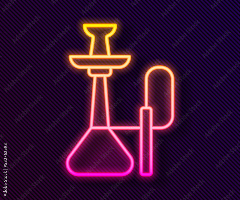 Glowing neon line Hookah icon isolated on black background. Vector