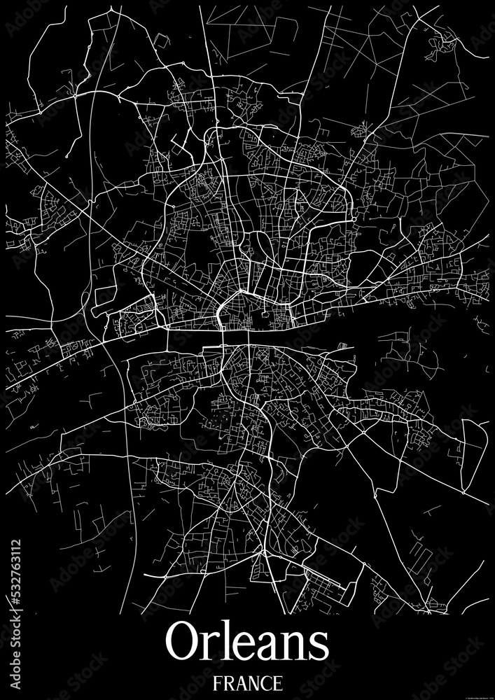 Black and White city map poster of Orleans France.