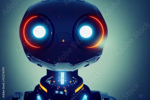Small droid with glowing eyes, iron body, small arms and legs фототапет