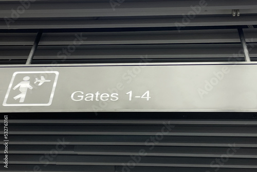 gate sign at the airport in the terminal, boarding gate indicator