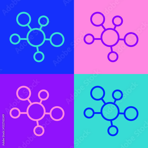 Pop art line Mind map infographic icon isolated on color background. Vector