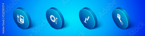 Set Isometric Multimeter, Windscreen wiper, Engine piston and Tire pressure gauge icon. Vector
