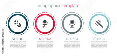 Set Electric razor blade, Barbershop chair, Round makeup mirror and Hairbrush. Business infographic template. Vector