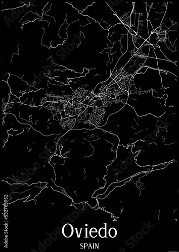 Black and White city map poster of Oviedo Spain.