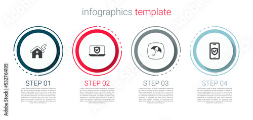 Set House and lightning, Insurance online, Umbrella and . Business infographic template. Vector