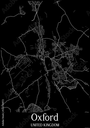 Black and White city map poster of Oxford United Kingdom.