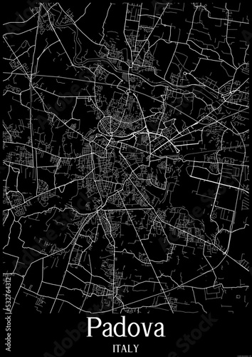 Black and White city map poster of Padova Italy.