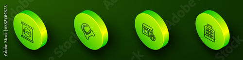 Set Isometric line Canned food, Pet toys bone rubber and ball, Veterinary hospital and carry case icon. Vector