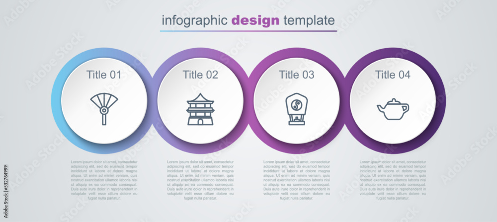 Set line Chinese or japanese folding fan, house, paper lantern and tea ceremony. Business infographic template. Vector Set line Chinese or japanese folding fan, house, paper lantern and tea ceremony. Business infographic template. Vector