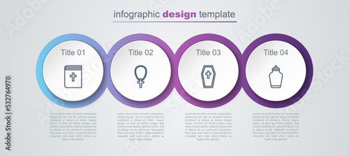 Set line Holy bible book, Christian cross on chain, Coffin with and Funeral urn. Business infographic template. Vector