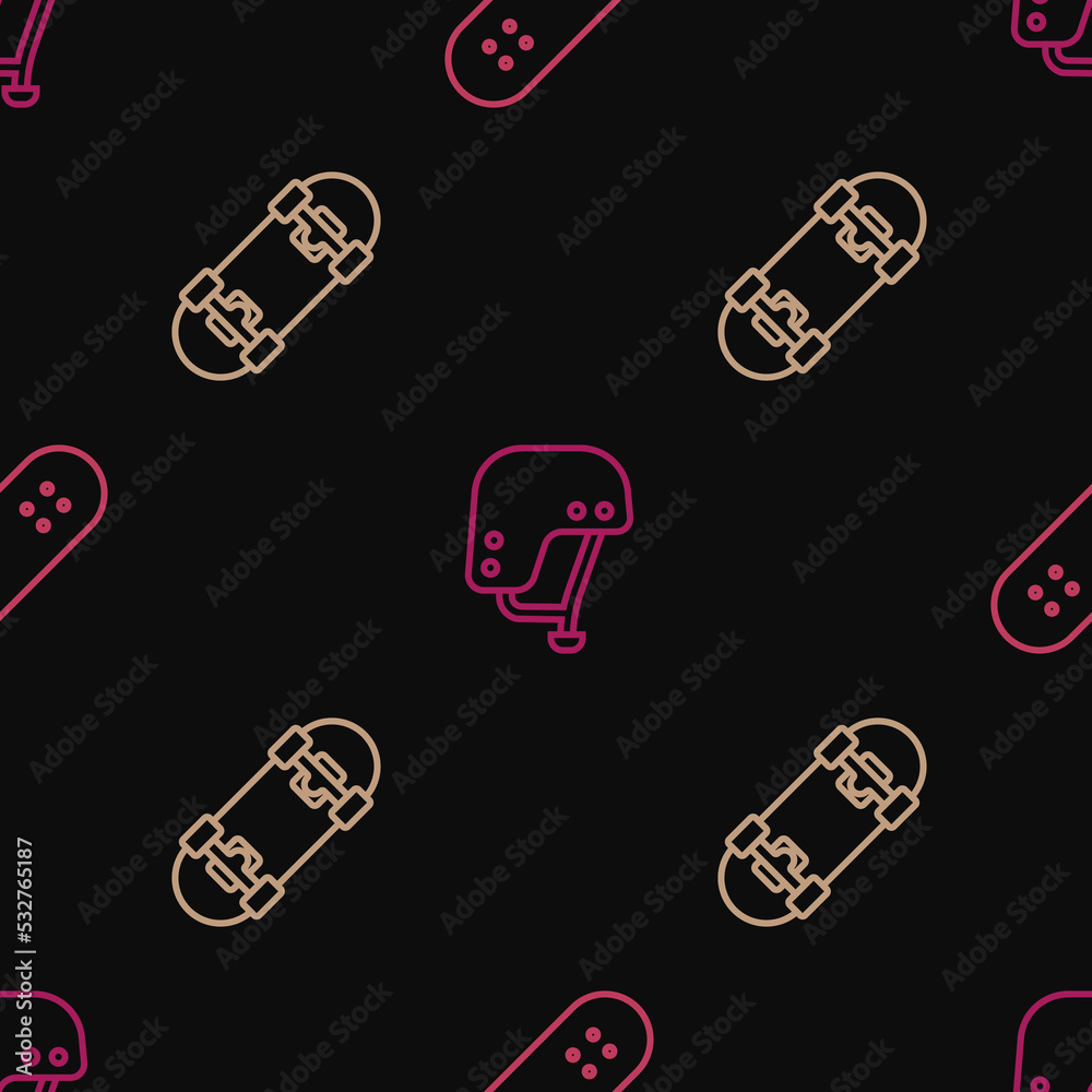 Set line Skateboard, and helmet on seamless pattern. Vector Set line Skateboard, and helmet on seamless pattern. Vector