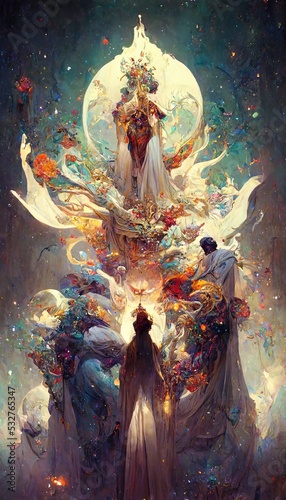 Faceless Goddess. Royal. Robe. Ghost. god. Fantasy. Concept Art Scenery. Digital art. Illustration. CG Artwork Background