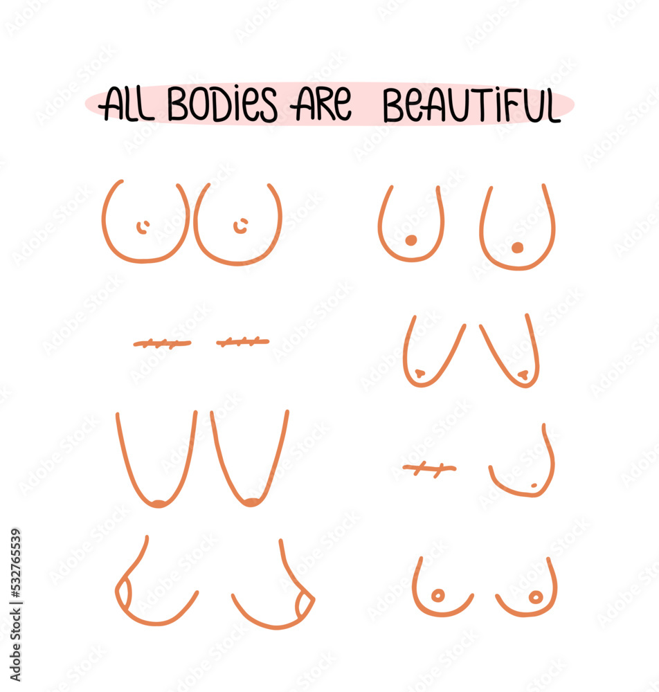 Vetor de Various female breasts vector illustration. All bodies