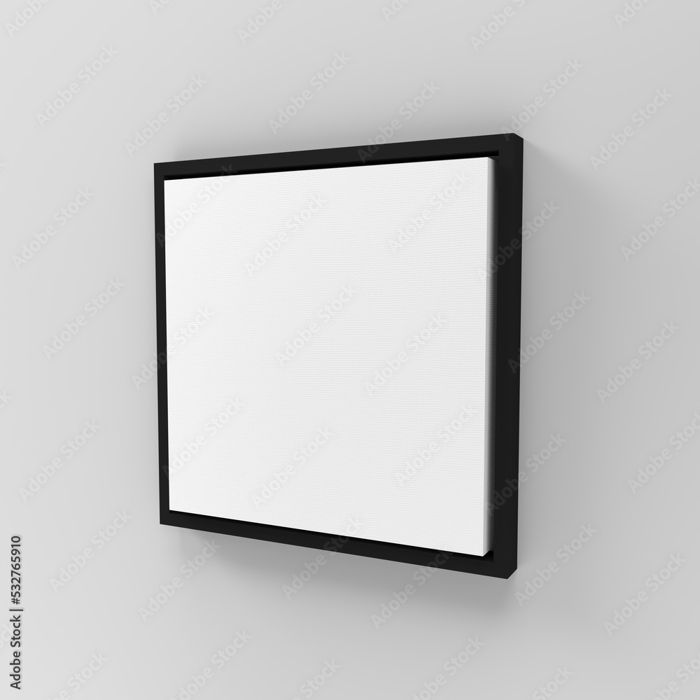 3d Side view Square floating frame canvas wall art mockup on wall 3d Side view Square floating frame canvas wall art mockup on wall