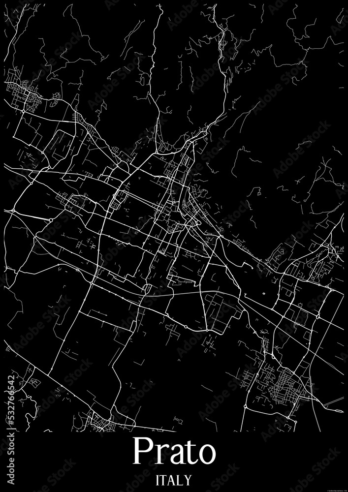 Black and White city map poster of Prato Italy.