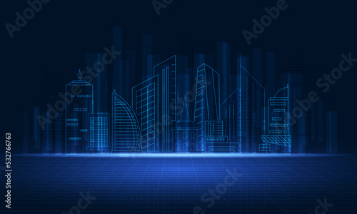 Digital city abstract technology with dark blue.Building futuristic illustrator.