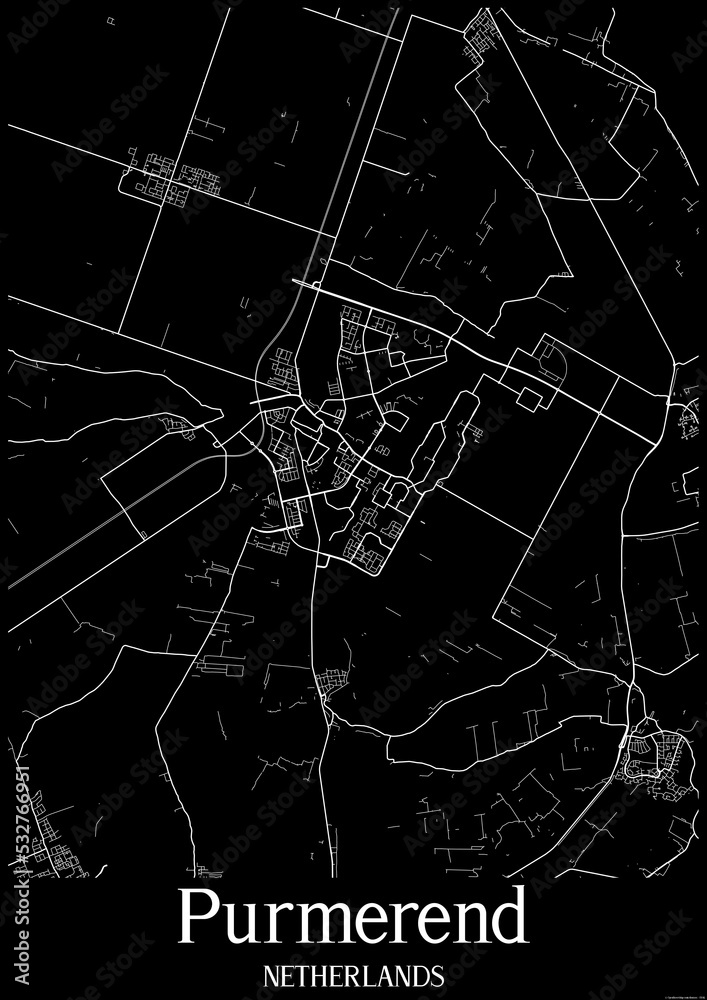 Black and White city map poster of Purmerend Netherlands.
