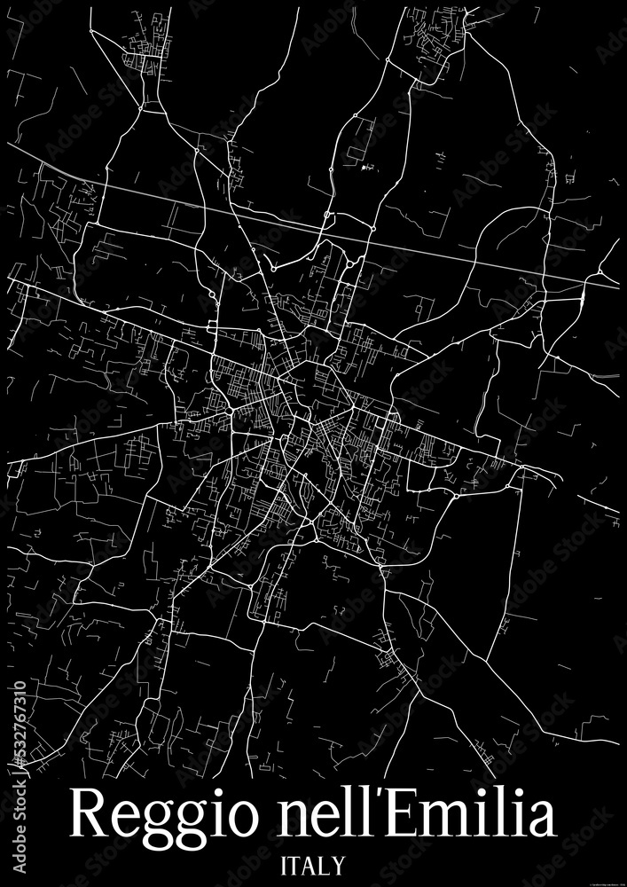 Black and White city map poster of Reggio nell'Emilia Italy.