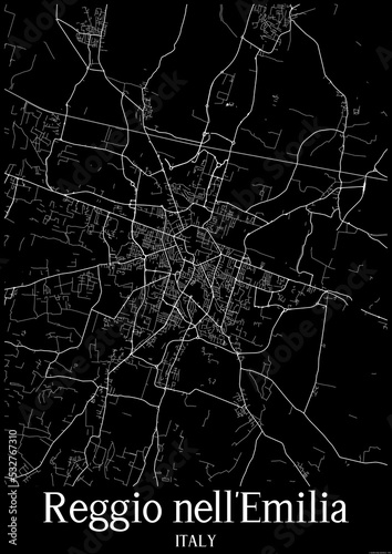 Black and White city map poster of Reggio nell'Emilia Italy.