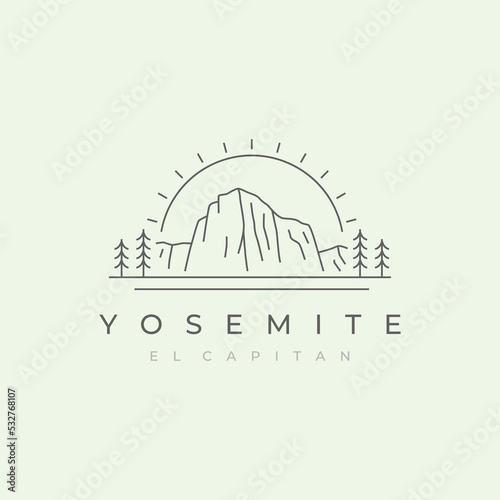 yosemite national park line art logo, el capitan vector illustration design