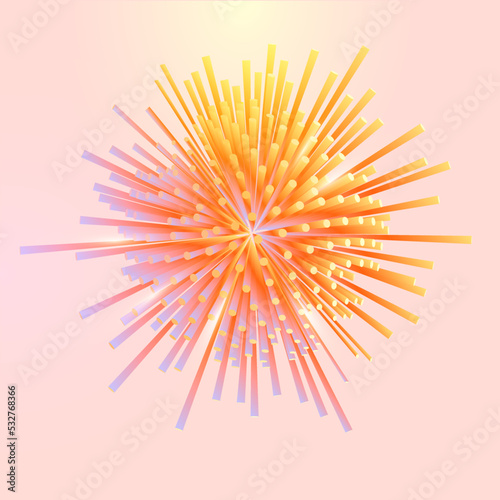 Colored sphere of 3D dots. Dynamic ball. Art geometric shape on light background.