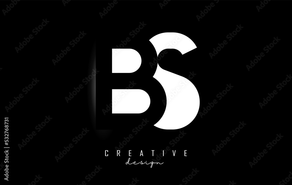 Letters BS Logo with negative space design on a black background. Letters B and S with geometric typography. - obrazy, fototapety, plakaty 