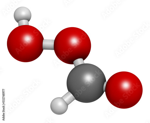 Performic acid (PFA) disinfectant molecule. 3D rendering.  Used as disinfectant and sterilizer.