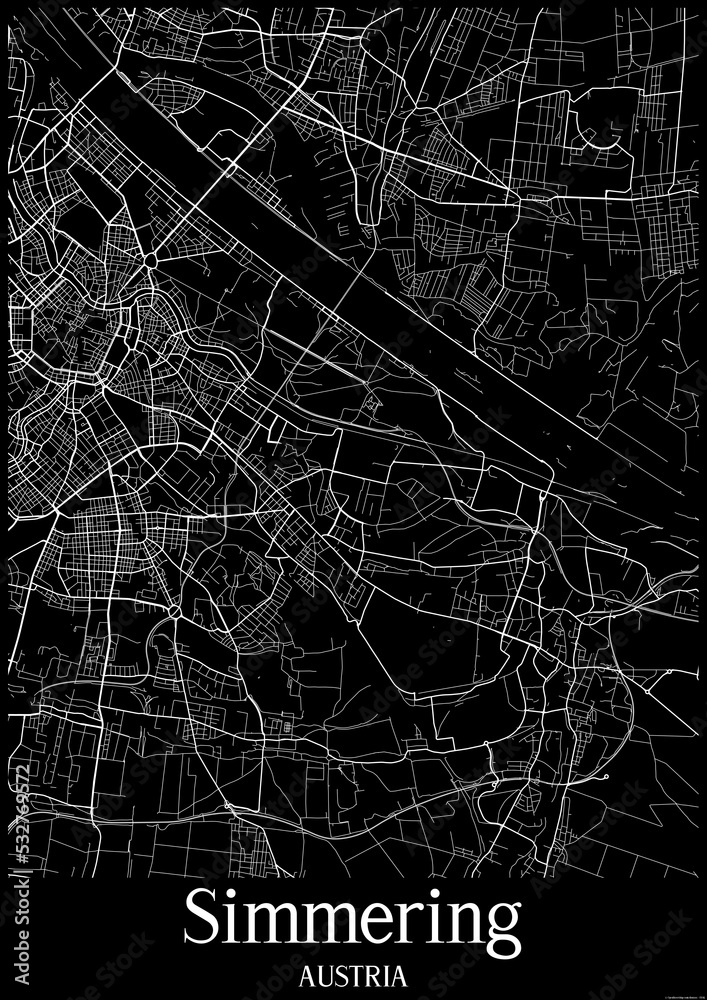 Black and White city map poster of Simmering Austria.