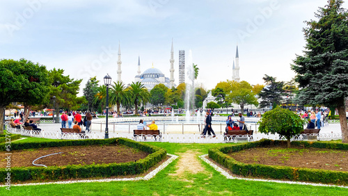 Istanbul, TURKEY - October 10, 2021: The Hagia Sophia (also called Hagia Sophia or Ayasofya) exterior view, famous Byzantine landmark and world wonder in Istanbul