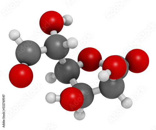 Glucuronolactone molecule. 3D rendering.  Used in food supplements and energy drinks.
