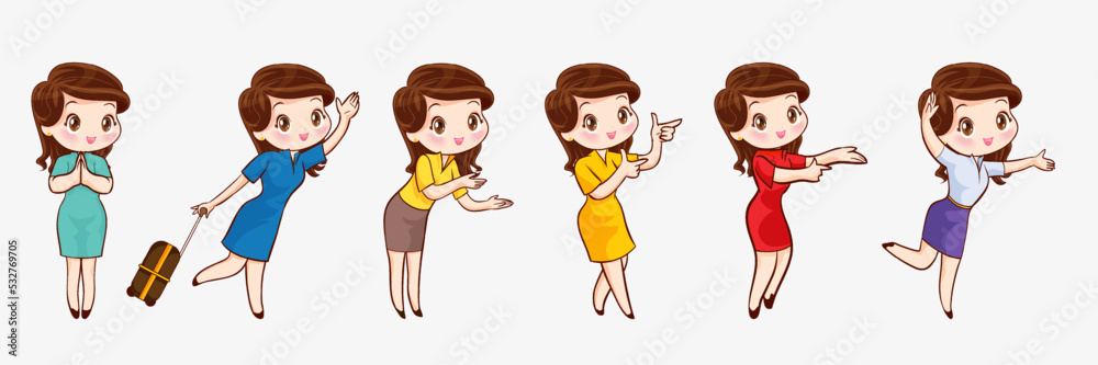 cute beautiful woman cartoon character with different gestures cute beautiful woman cartoon character with different gestures