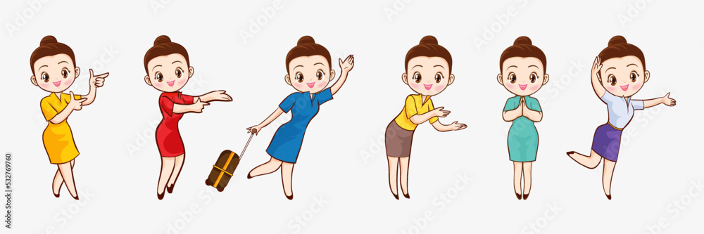 cute beautiful woman cartoon character with different gestures cute beautiful woman cartoon character with different gestures
