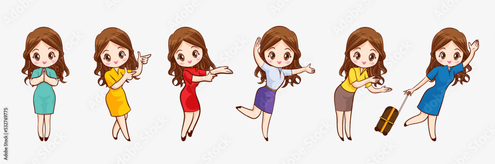 cute beautiful woman cartoon character with different gestures cute beautiful woman cartoon character with different gestures