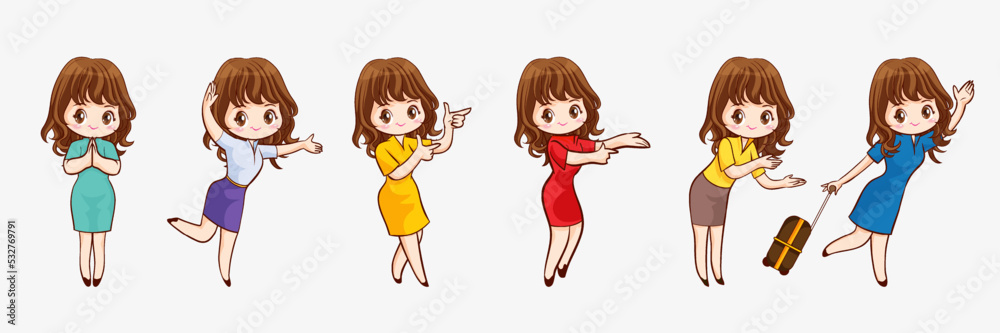 cute beautiful woman cartoon character with different gestures cute beautiful woman cartoon character with different gestures