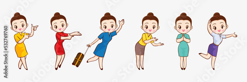 cute beautiful woman cartoon character with different gestures