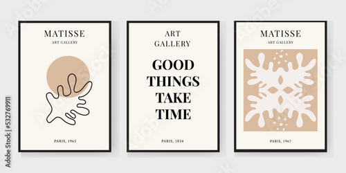 Abstract Matisse Art Set, Aesthetic Modern Art, Minimalist Art, Illustration, Vector, Poster, Postcard. A set of abstract fashion creative art. Good thinks take time