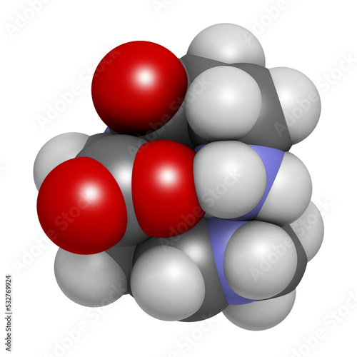 Carnosine molecule. 3D rendering. Has antioxidant properties; commonly used in food supplements.